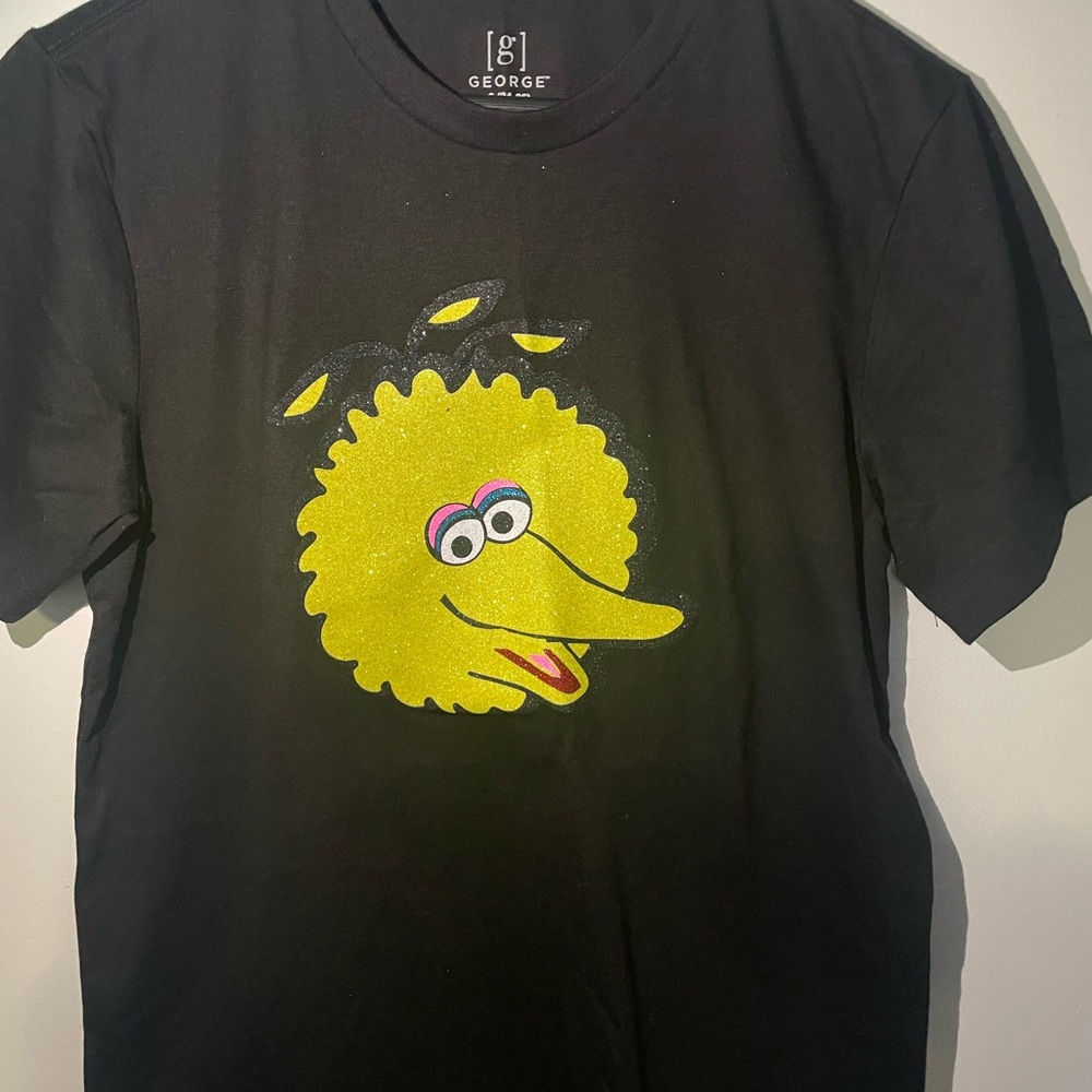 George Black and Yellow Short Sleeve Tee with Cartoon Bird